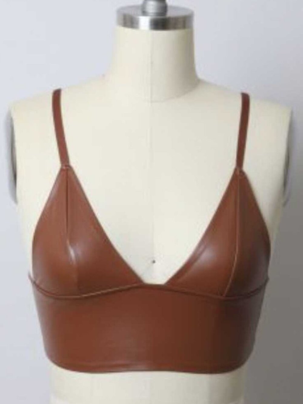 Tan Faux Leather Bralette Long Line Bra Top Size S or M